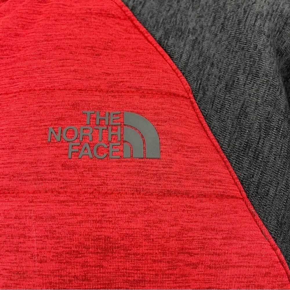 The North Face Red Gray Zipper Quilted Bomber Insulated Jacket